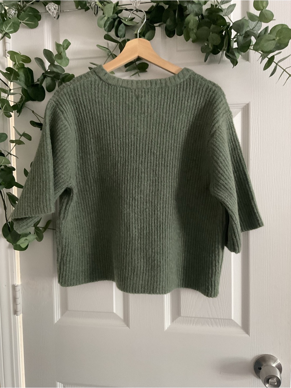 aerie Olive Green Ribbed Button-Up Short Sleeve Cardigan - Picture 3 of 9